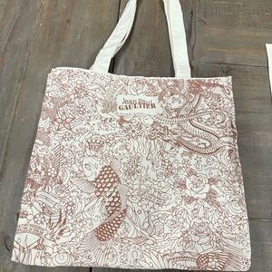 Jean Paul Gaultier JPG Tattoo Tote Bag Fish Dragon Red Beige Canvas